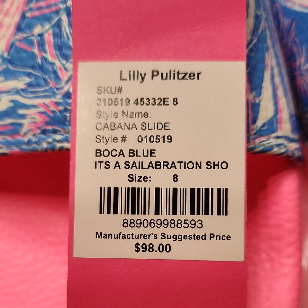New Lilly Pulitzer Boca Blue Its A Sailabration Show Cabana Slide Sandal Size 8 - Picture 3 of 11